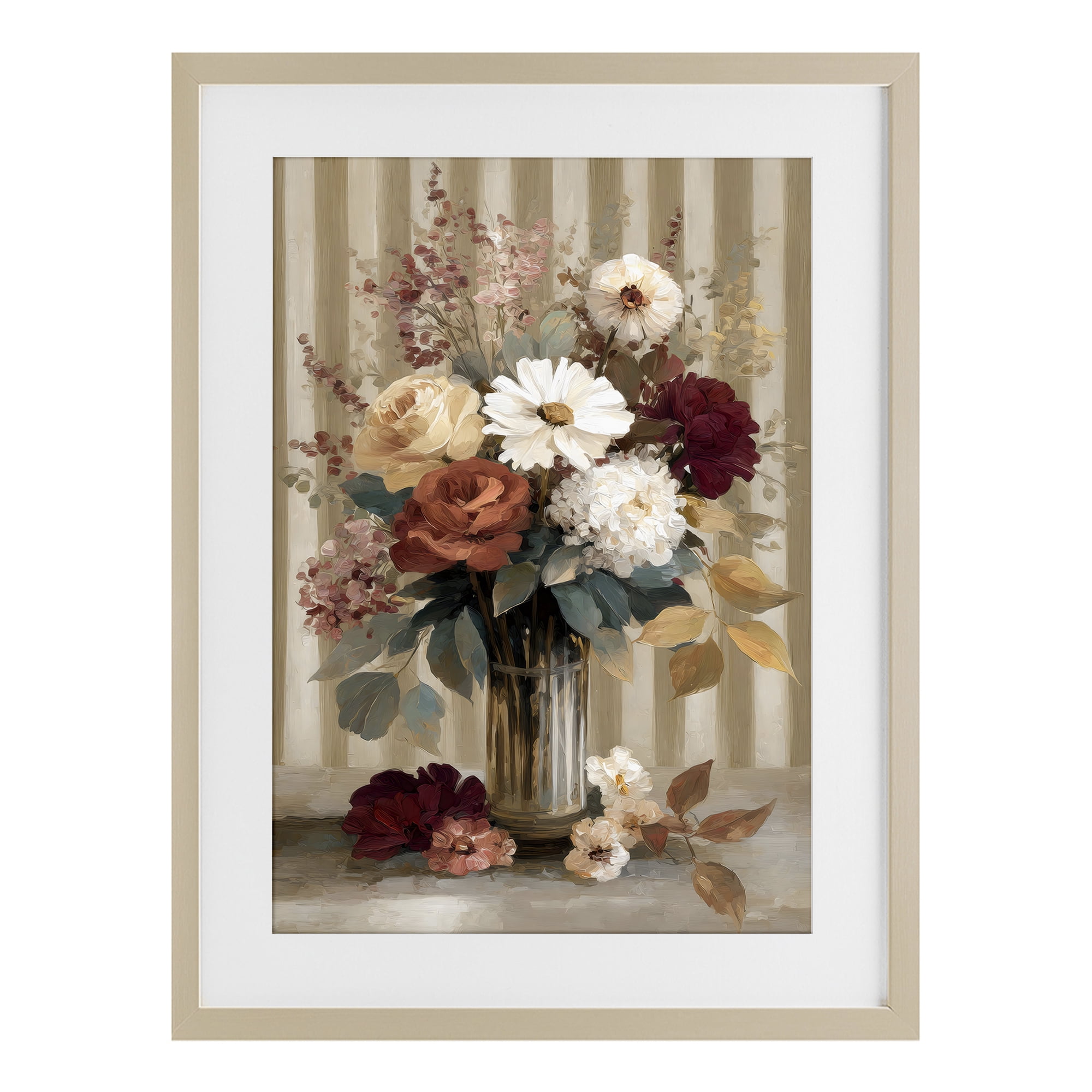 Stupell Industries Vintage Arrangement with Stripes Birch Framed Print Under Glass, design by Petal Prints Design