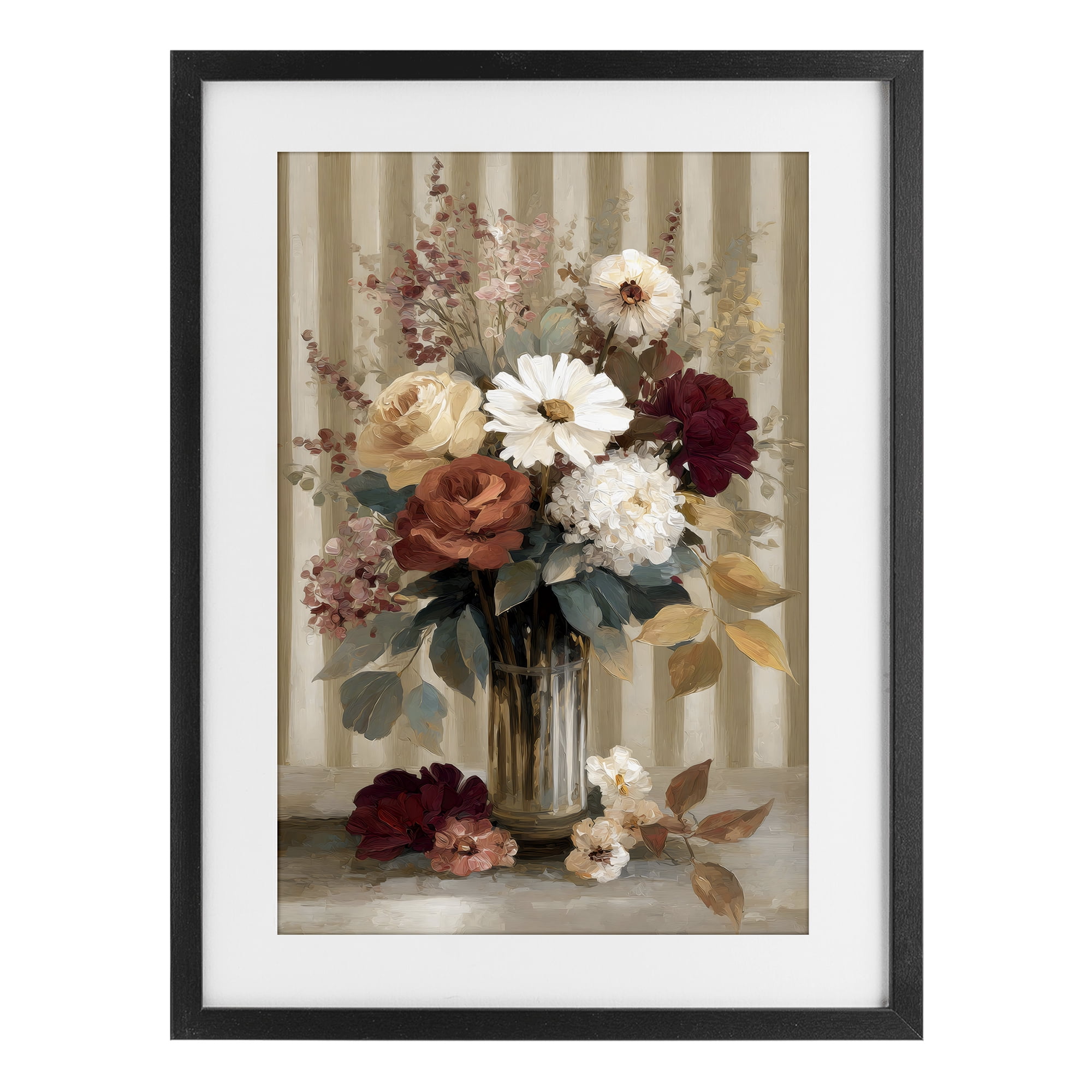 Stupell Industries Vintage Arrangement with Stripes Black Framed Print Under Glass, design by Petal Prints Design