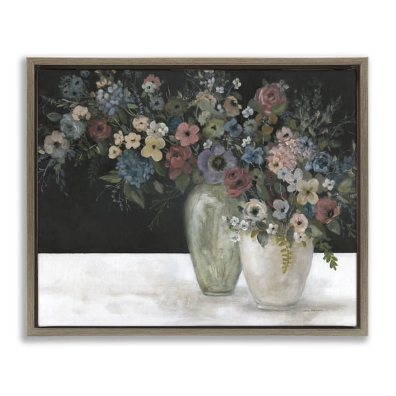 Stupell Industries Vintage Assorted Bouquets Botanical & Floral Painting Brown Floater Framed Art Print Wall Art, 21 x 17