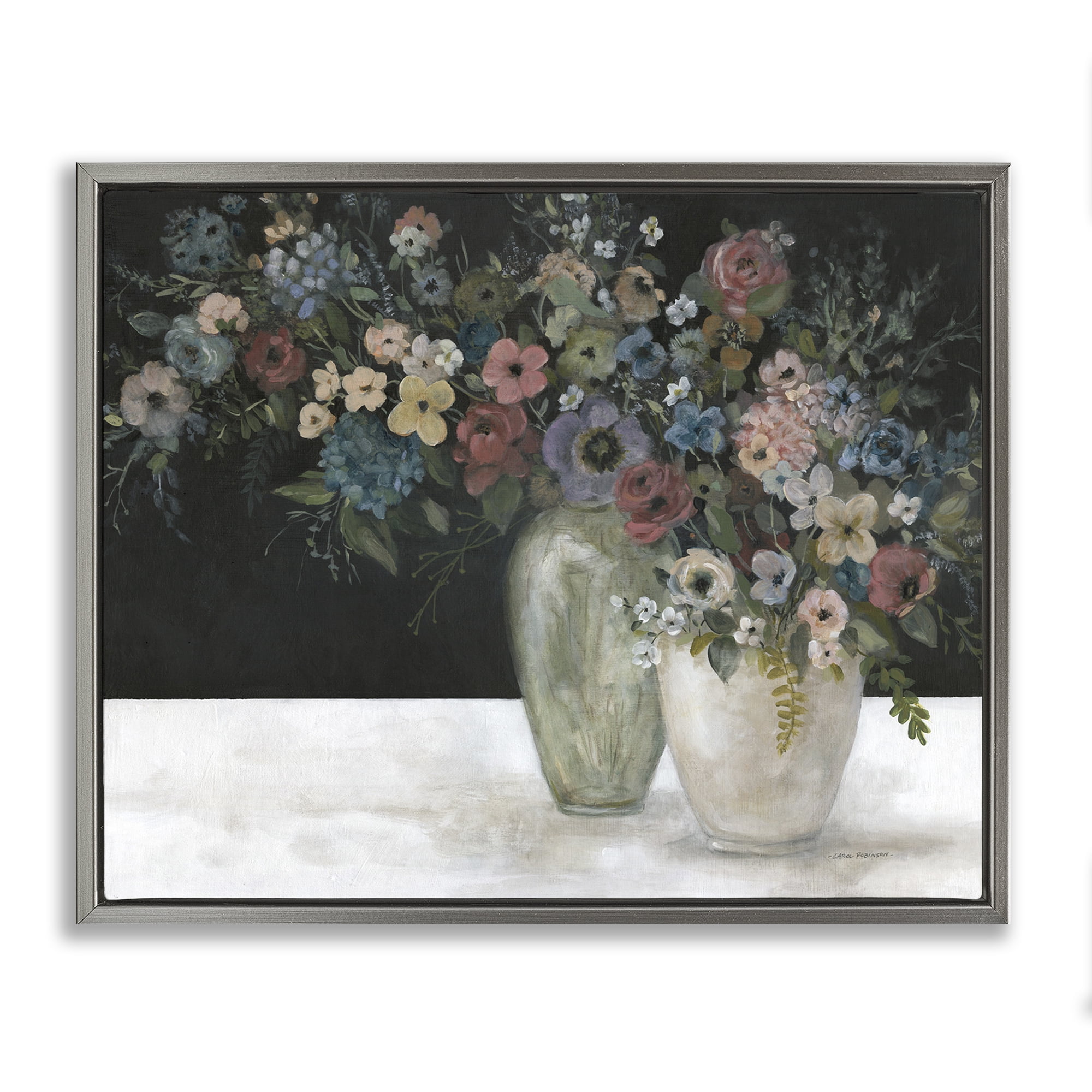 Stupell Industries Vintage Assorted Bouquets Botanical & Floral Painting Gray Floater Framed Art Print Wall Art, 31 x 25
