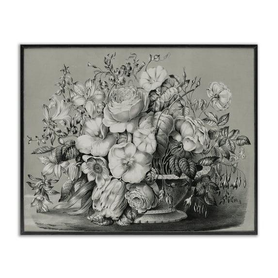 Stupell Industries Vintage Assorted Flowers Still Life Floral Drawing Black Framed Art Print Wall Art, 11 x 14