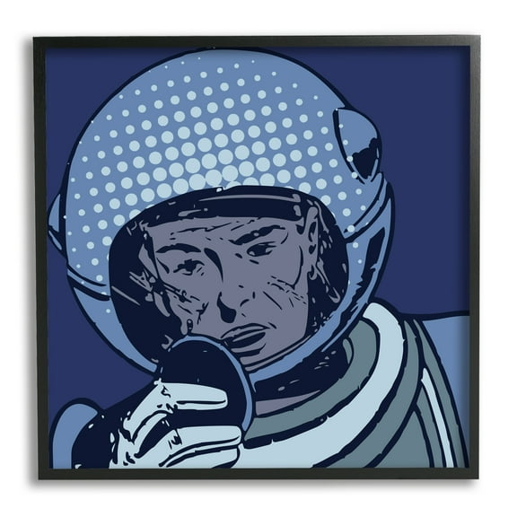 Stupell Industries Vintage Astronaut Portrait Retro Blue Pop Space Helmet Outer Space Painting Black Framed Art Print Wall Art, 12 x 12