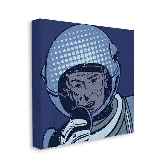 Stupell Industries Vintage Astronaut Portrait Retro Blue Pop Space Helmet Outer Space Painting Gallery Wrapped Canvas Print Wall Art, 24 x 24