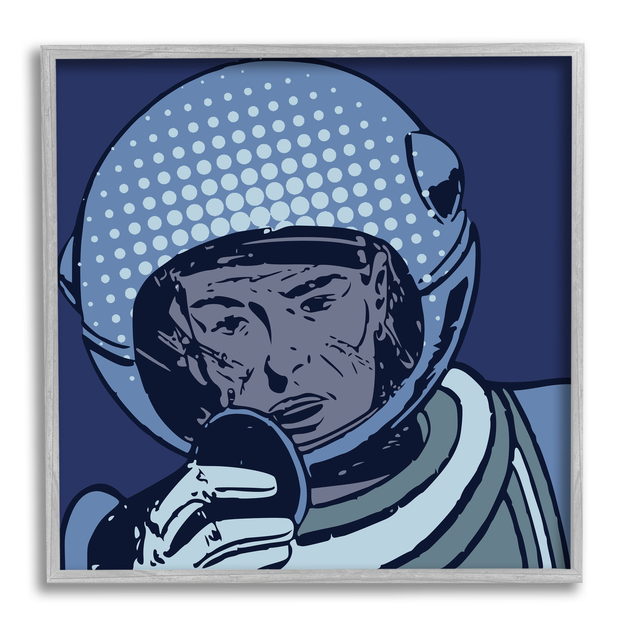 Stupell Industries Vintage Astronaut Portrait Retro Blue Pop Space Helmet Outer Space Painting Gray Framed Art Print Wall Art, 12 x 12