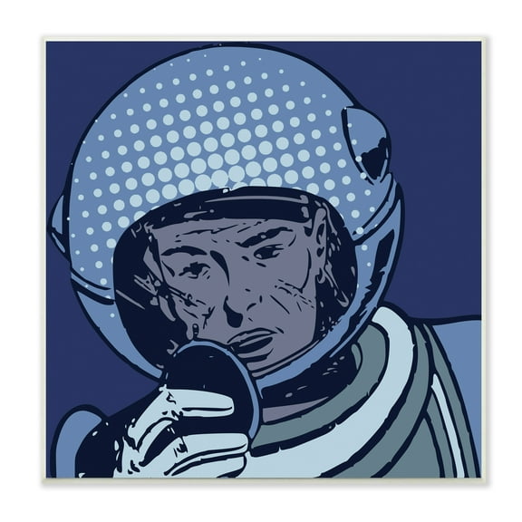 Stupell Industries Vintage Astronaut Portrait Retro Blue Pop Space Helmet Outer Space Painting Unframed Art Print Wall Art, 12 x 12