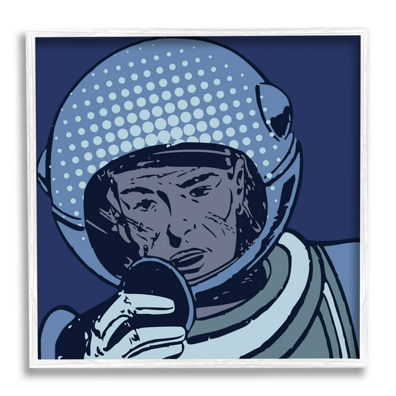 Stupell Industries Vintage Astronaut Portrait Retro Blue Pop Space Helmet Outer Space Painting White Framed Art Print Wall Art, 24 x 24