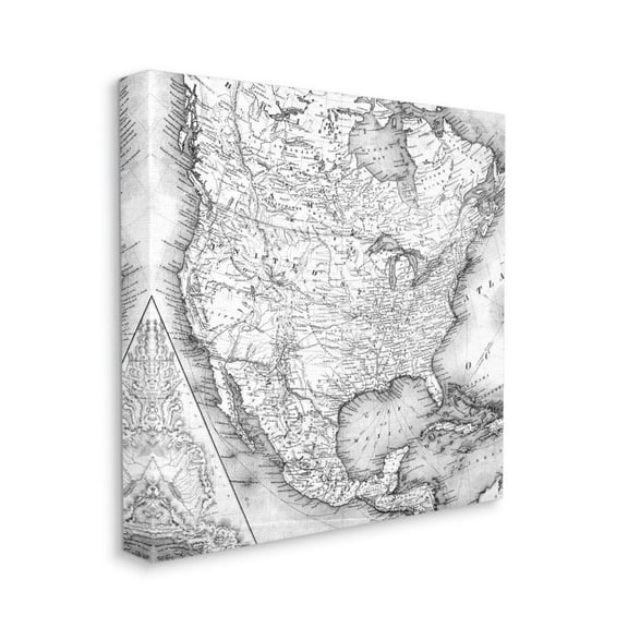 Stupell Industries Vintage Atlas Map Of North America Gray Design Canvas Wall Art by Daphne Polselli