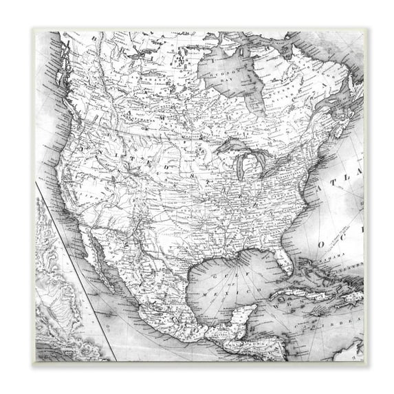 Stupell Industries Vintage Atlas Map Of North America Gray Design Wall Plaque by Daphne Polselli