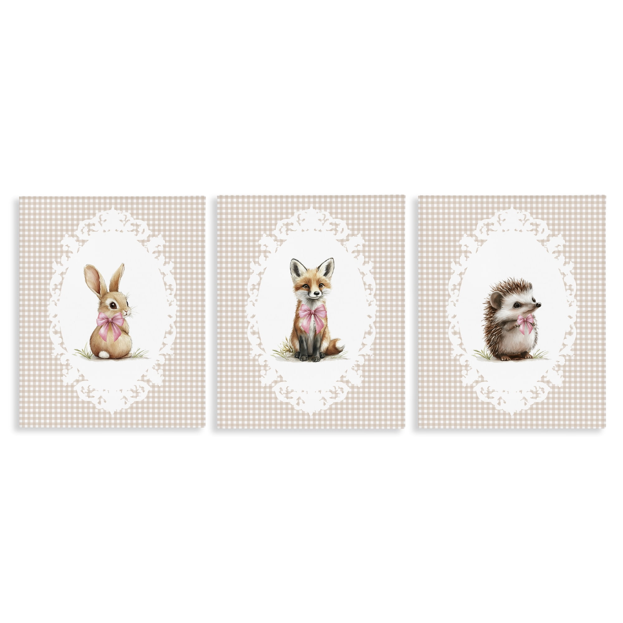 Stupell Industries Vintage Baby Bow Animals 3 Piece Canvas Wall Art Set, design by Christine Simpson Art