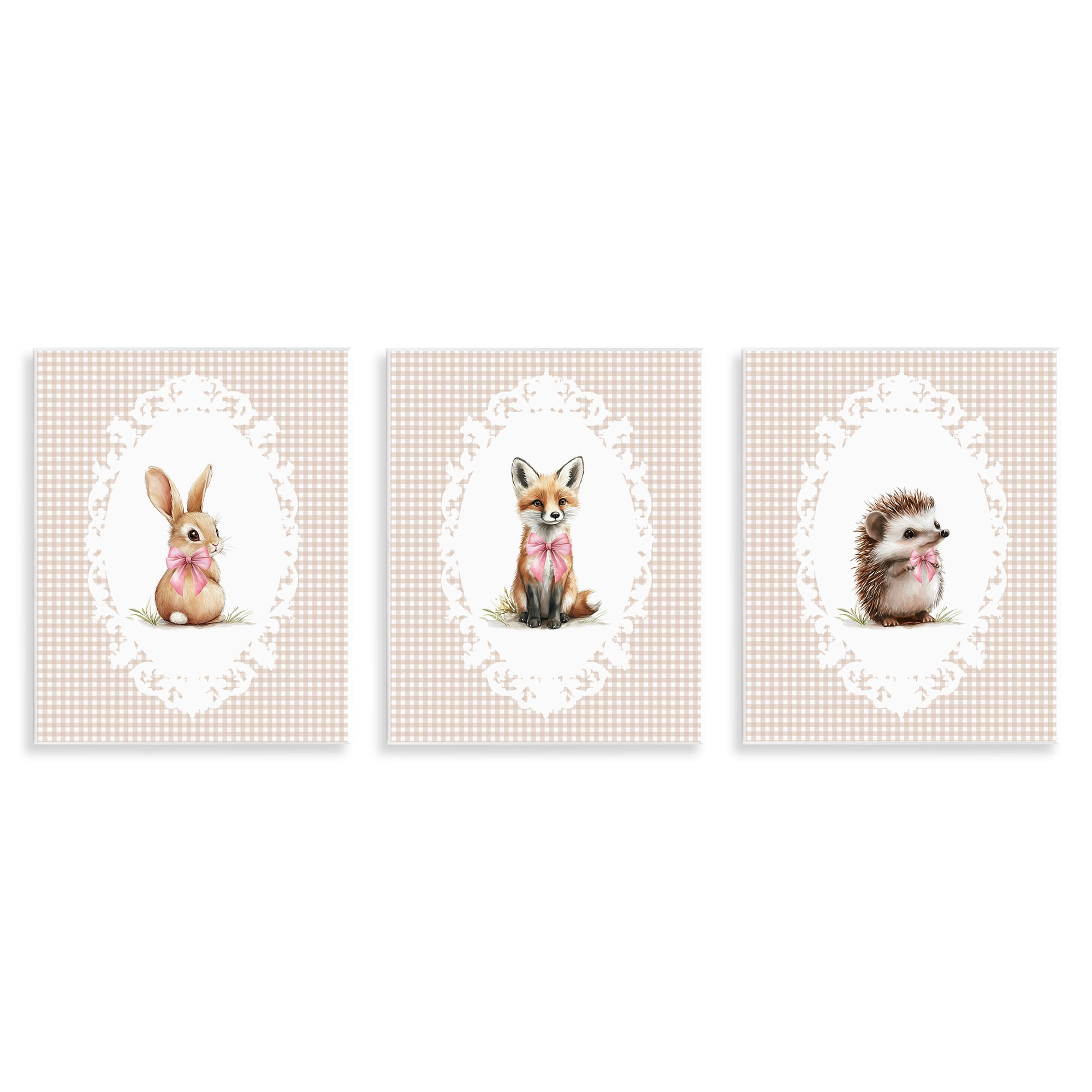 Stupell Industries Vintage Baby Bow Animals 3 Piece Wall Plaque Art Set, design by Christine Simpson Art