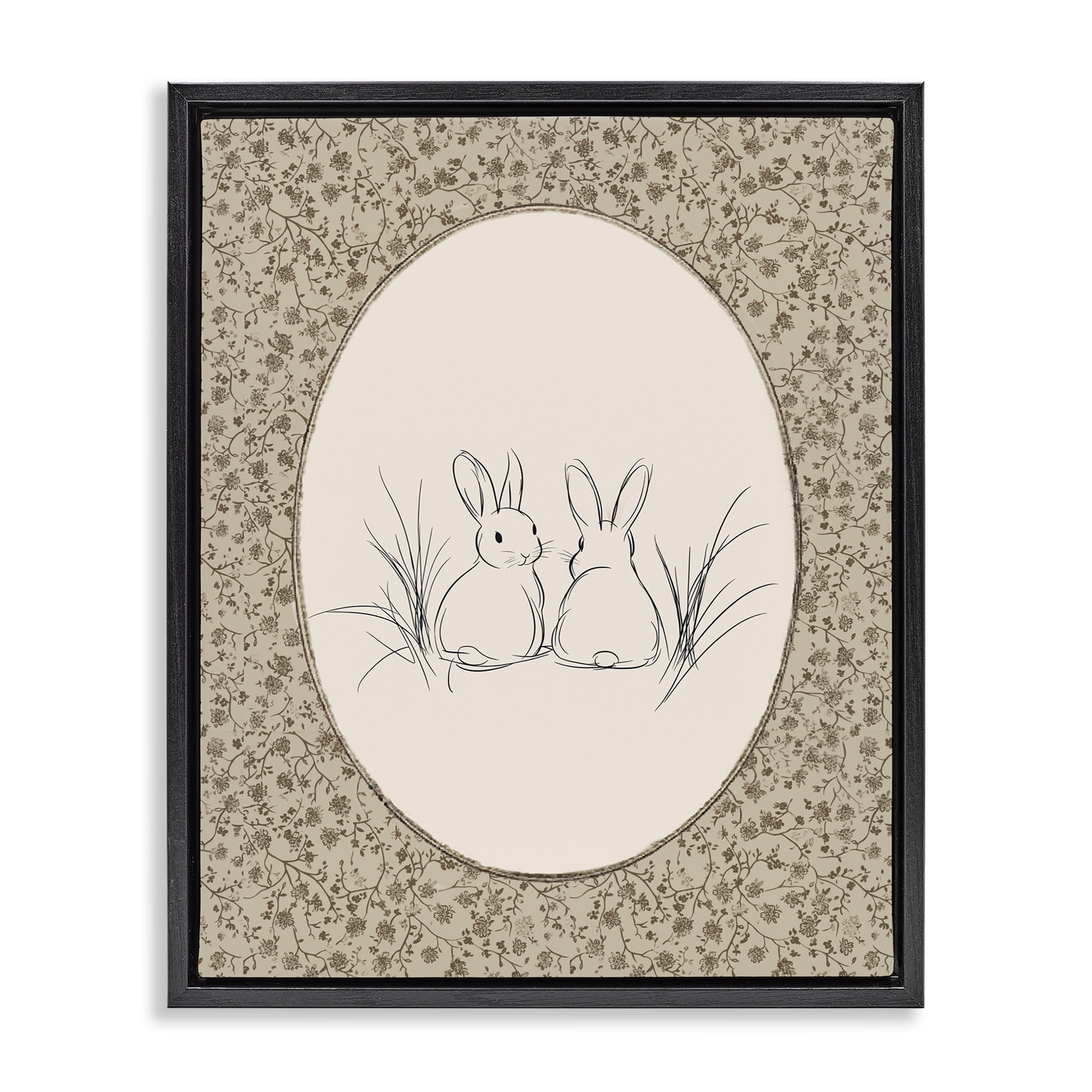Stupell Industries Vintage Baby Bunnies Black Framed Floater Canvas Wall Art, design by Ramona Murdock