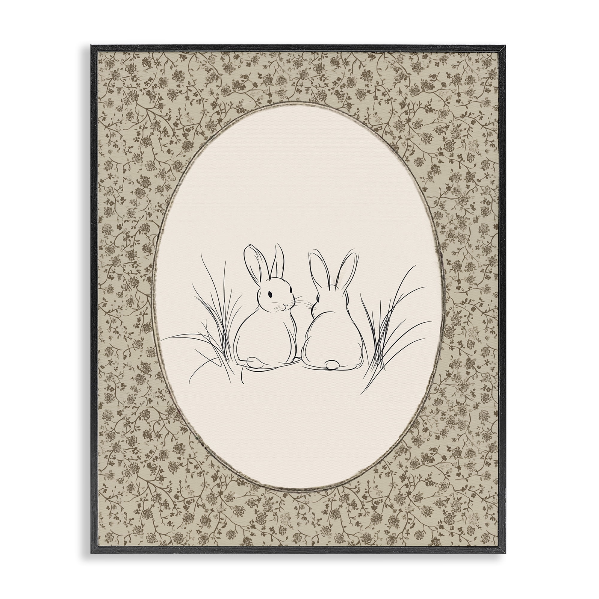 Stupell Industries Vintage Baby Bunnies Black Framed Giclee Art, design by Ramona Murdock