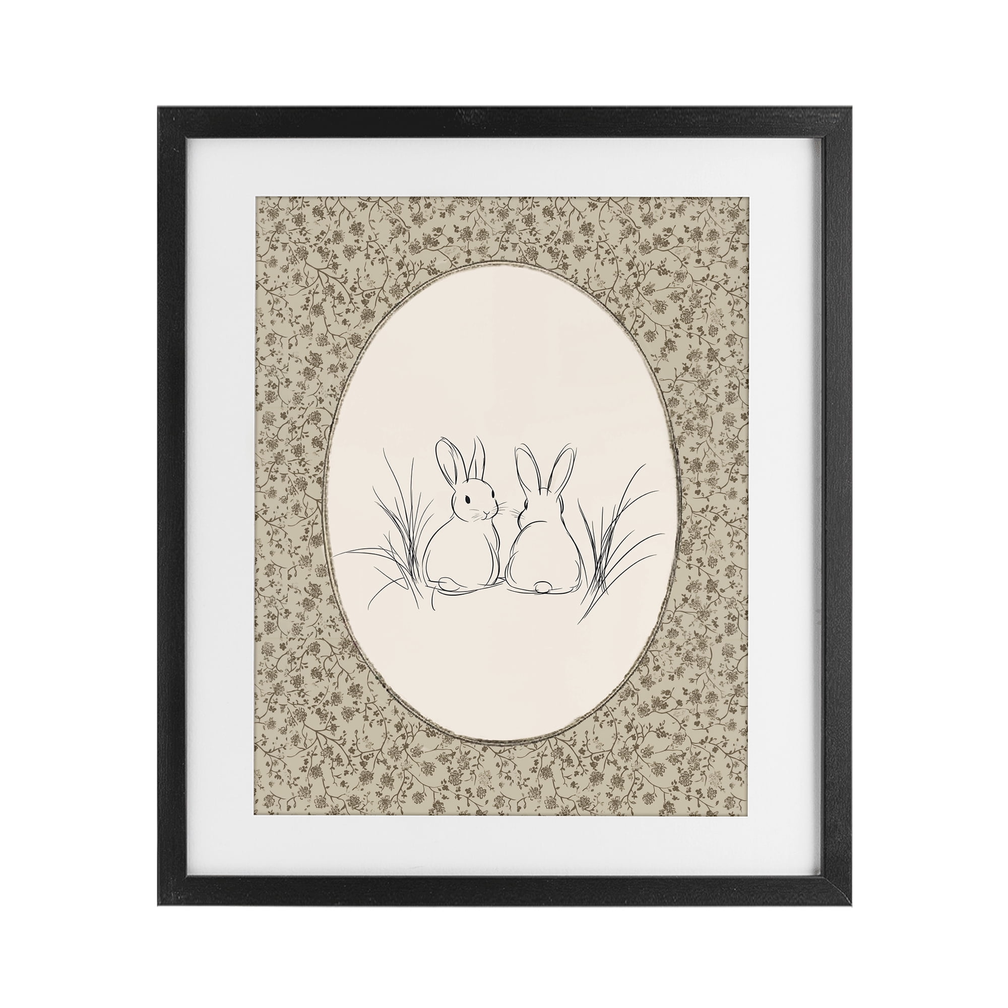 Stupell Industries Vintage Baby Bunnies Black Framed Print Under Glass, design by Ramona Murdock