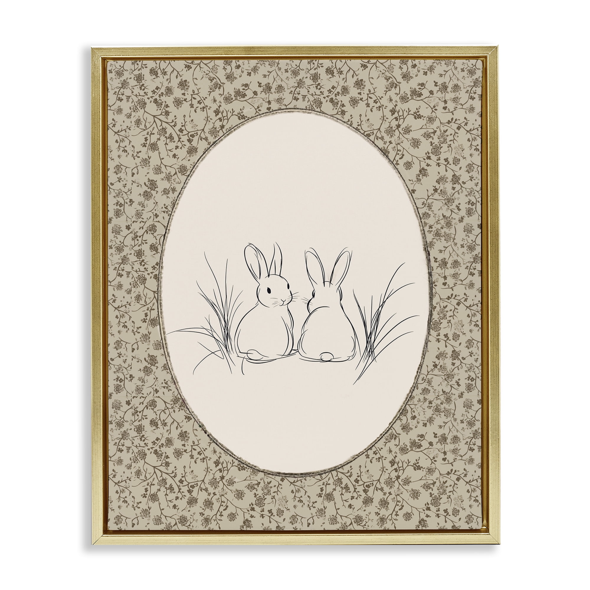 Stupell Industries Vintage Baby Bunnies Gold Framed Floater Canvas Wall Art, design by Ramona Murdock