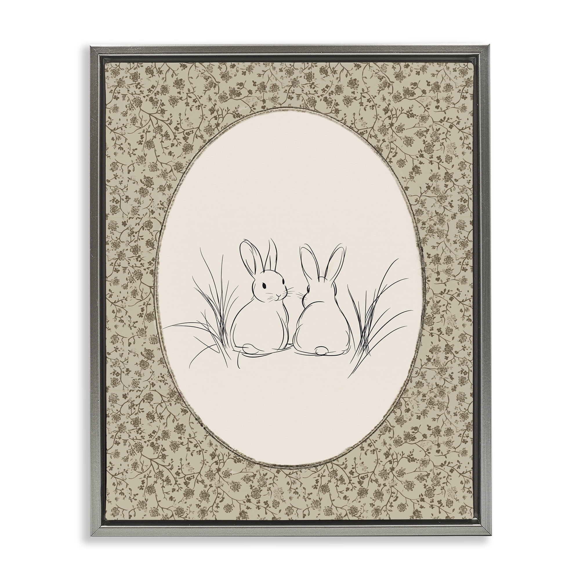 Stupell Industries Vintage Baby Bunnies Gray Framed Floater Canvas Wall Art, design by Ramona Murdock