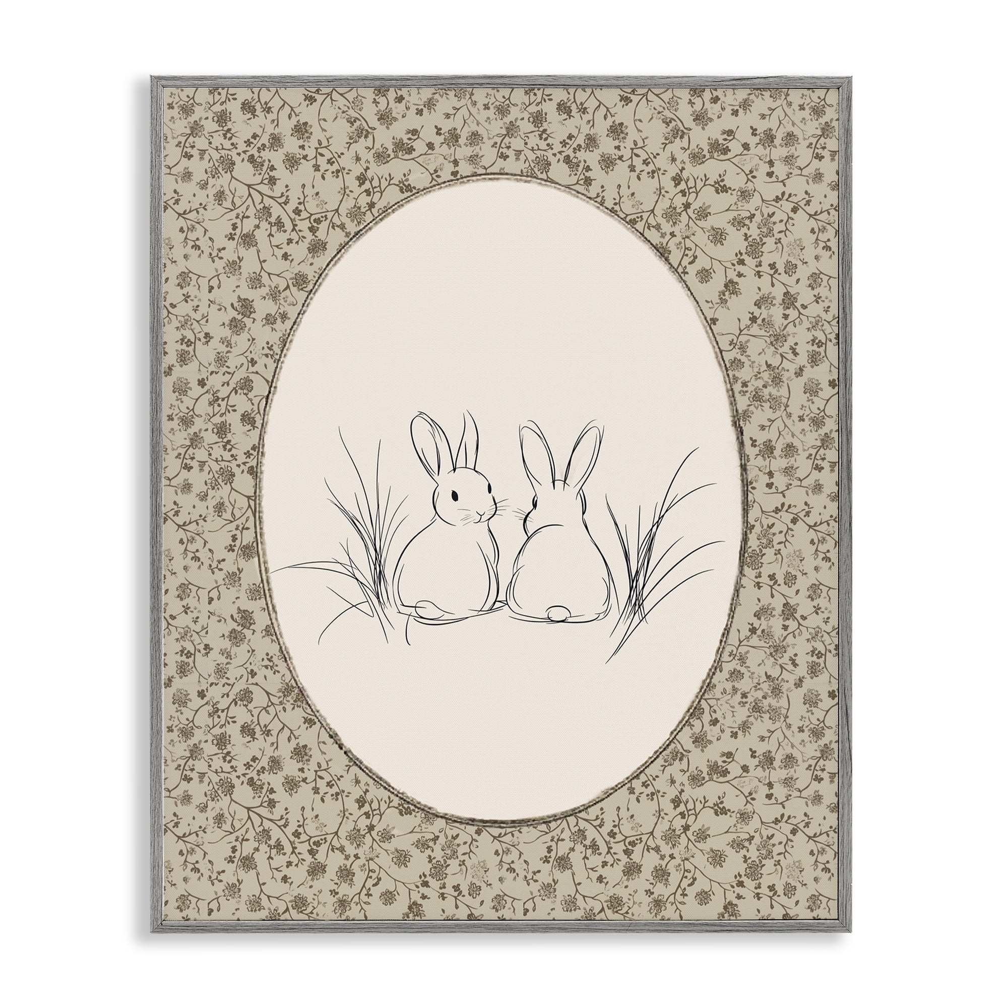 Stupell Industries Vintage Baby Bunnies Gray Framed Giclee Art, design by Ramona Murdock