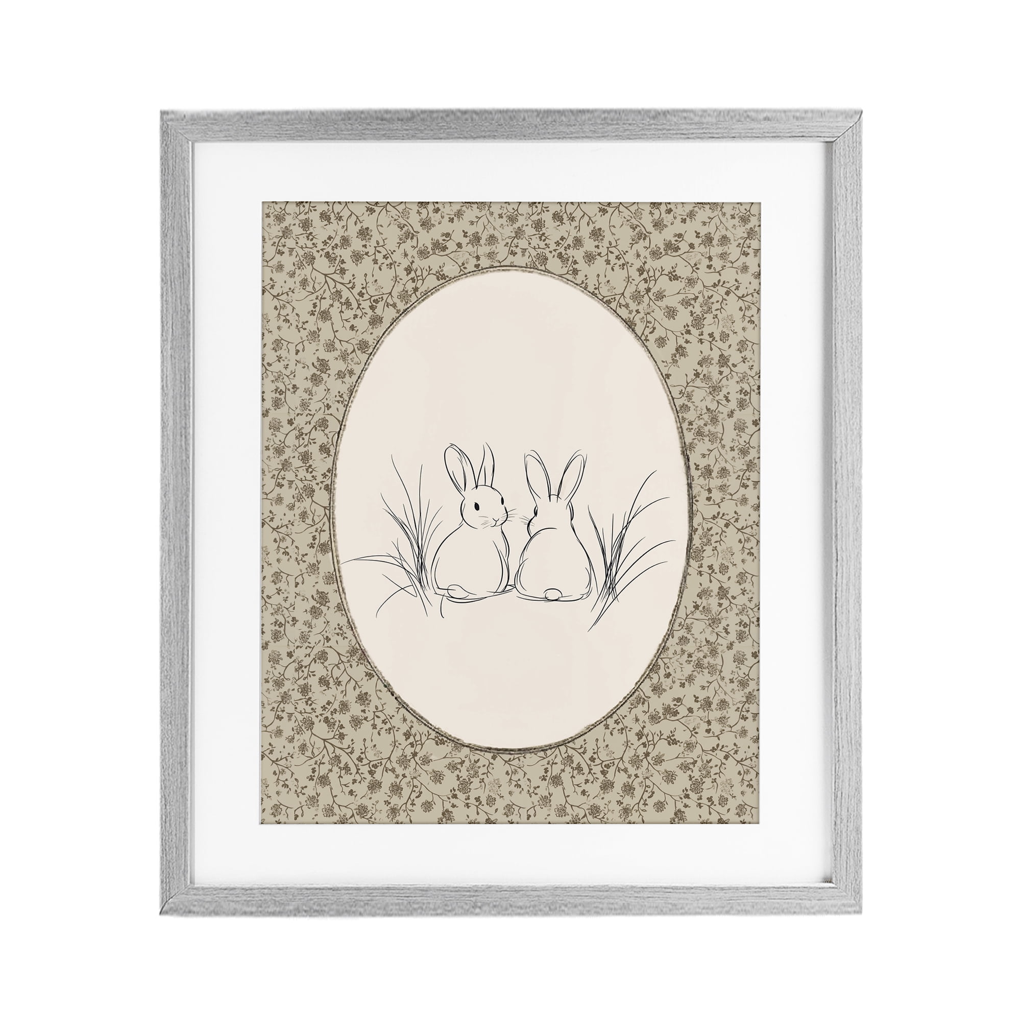 Stupell Industries Vintage Baby Bunnies Gray Framed Print Under Glass, design by Ramona Murdock