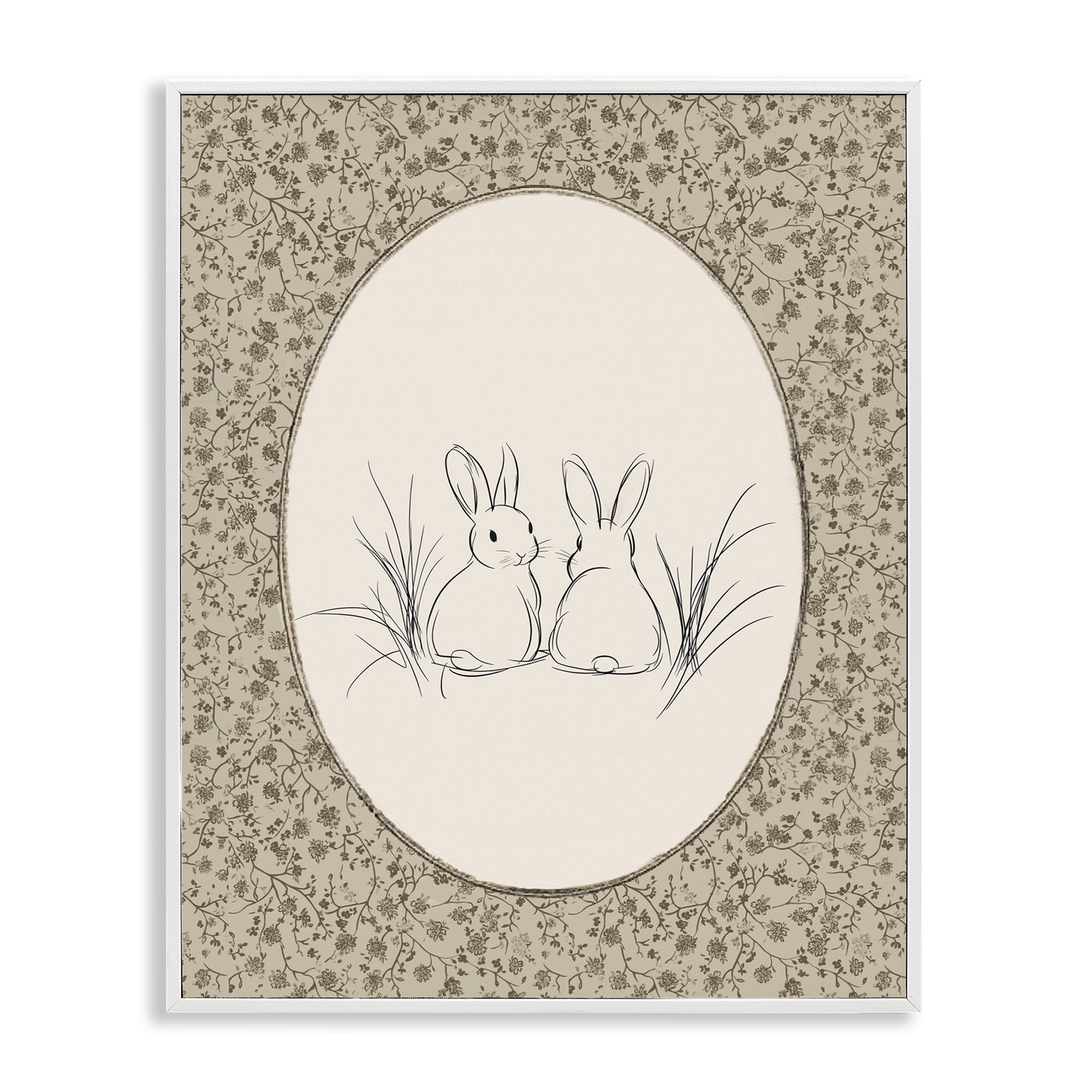 Stupell Industries Vintage Baby Bunnies White Framed Giclee Art, design by Ramona Murdock