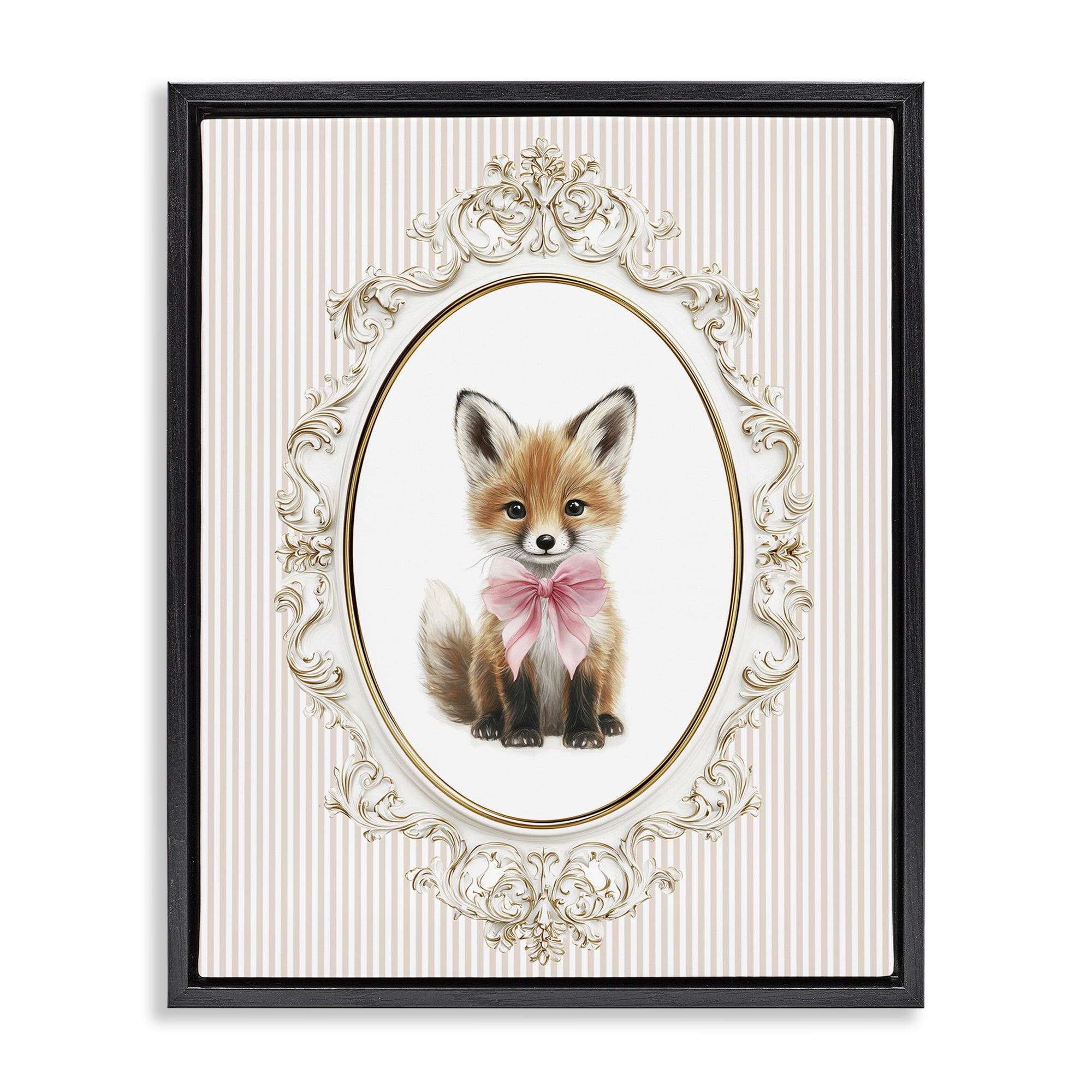 Stupell Industries Vintage Baby Fox Black Framed Floater Canvas Wall Art, design by Christine Simpson Art