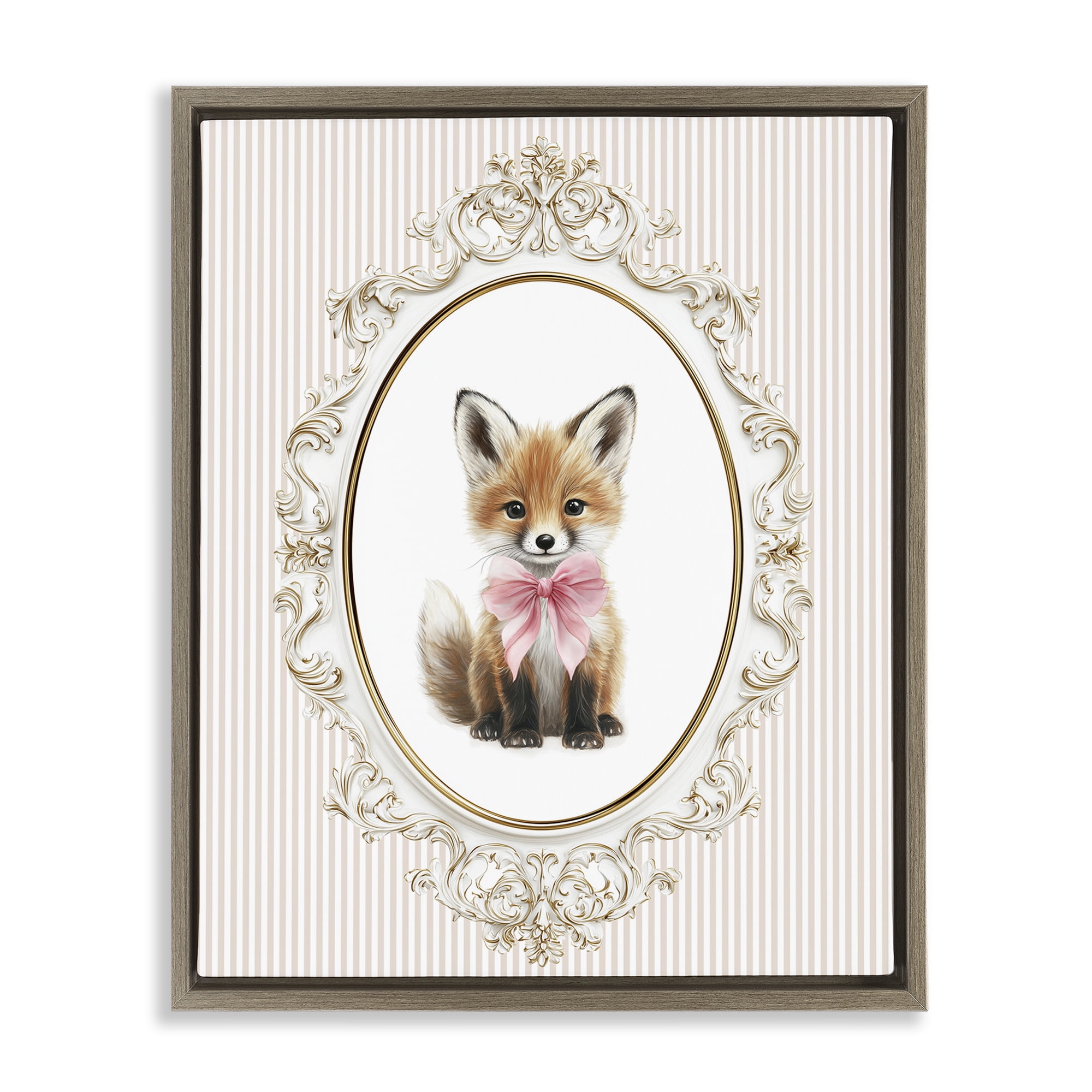 Stupell Industries Vintage Baby Fox Brown Framed Floater Canvas Wall ...