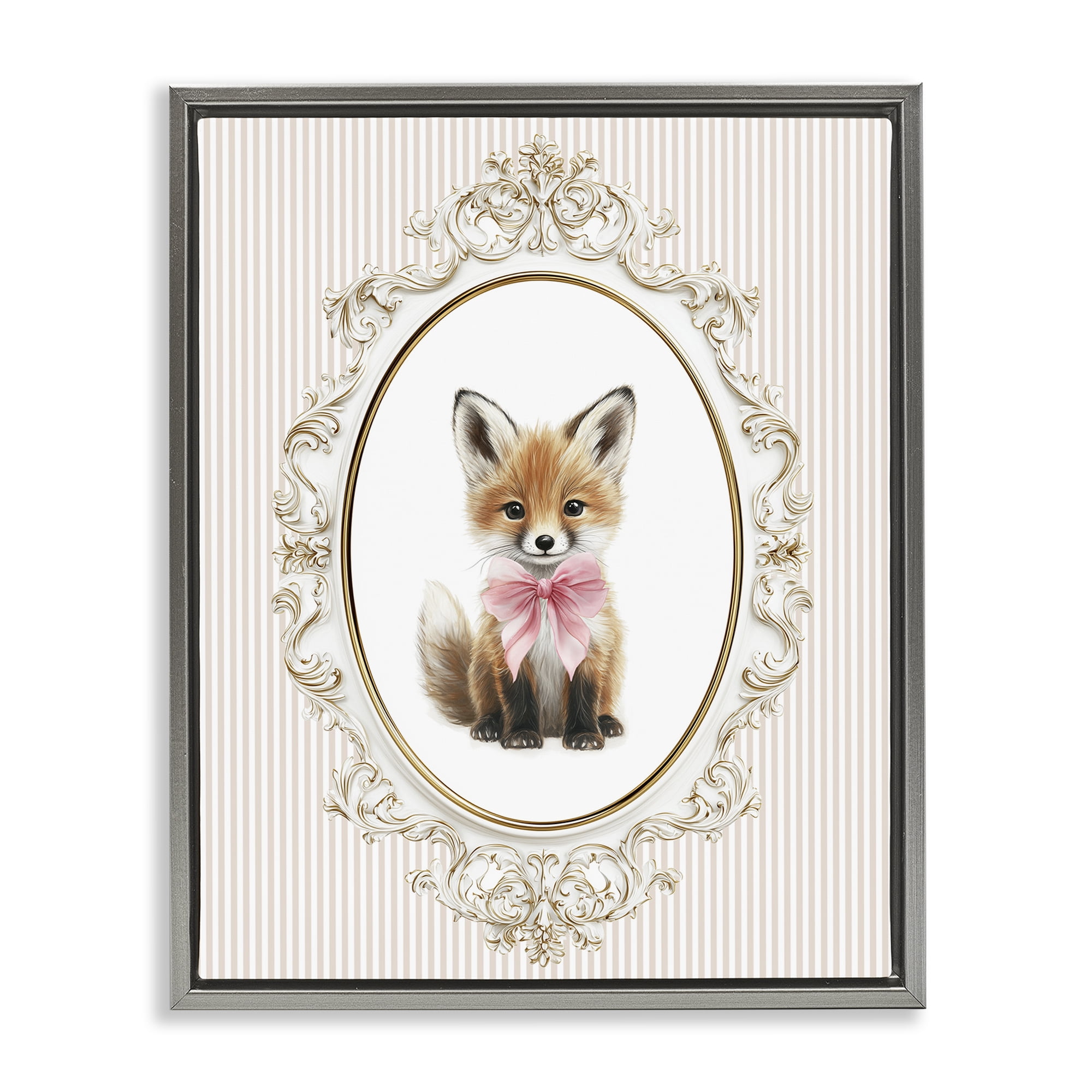 Stupell Industries Vintage Baby Fox Gray Framed Floater Canvas Wall Art, design by Christine Simpson Art