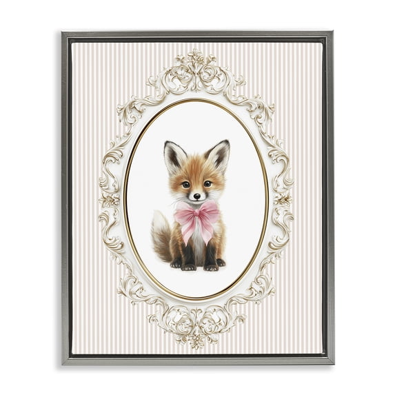 Stupell Industries Cottage Vintage Baby Fox Gray Floating Frame Canvas Art, 17 x 21, by Christine Simpson Art