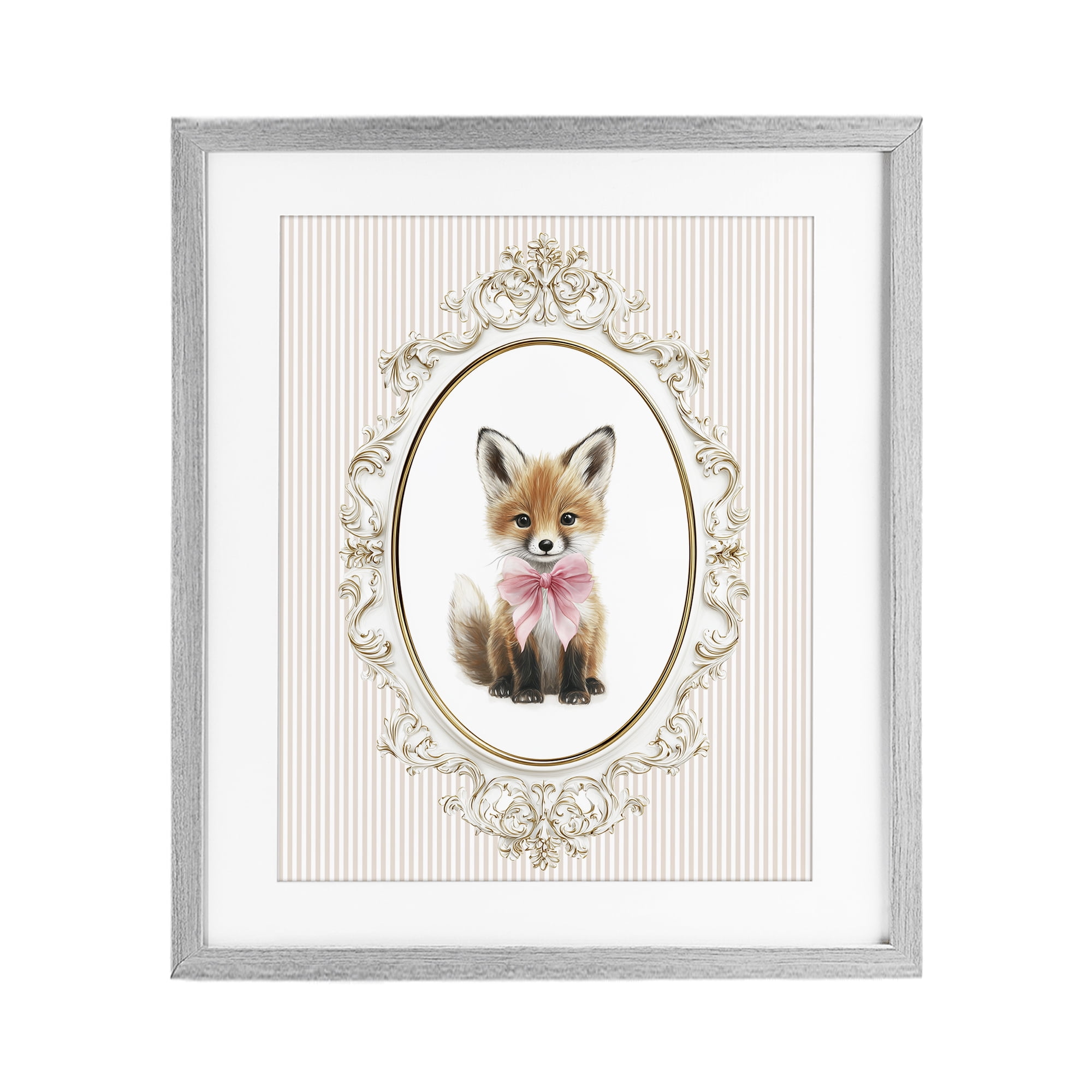 Stupell Industries Vintage Baby Fox Gray Framed Print Under Glass, design by Christine Simpson Art