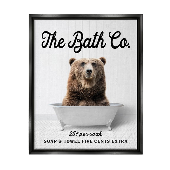 Stupell Industries Vintage Bath Ad Bear Animals & Insects Painting Black Floater Framed Art Print Wall Art, 17 x 21