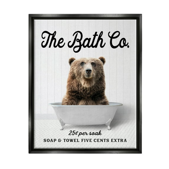 Stupell Industries Vintage Bath Ad Bear Animals & Insects Painting Black Floater Framed Art Print Wall Art, 17 x 21