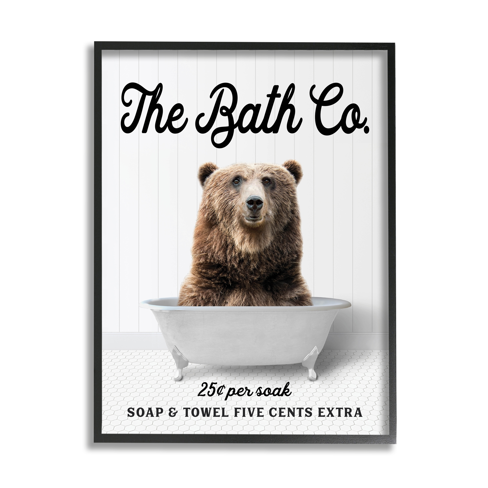 Stupell Industries Vintage Bath Ad Bear Animals & Insects Painting Black Framed Art Print Wall Art, 24 x 30