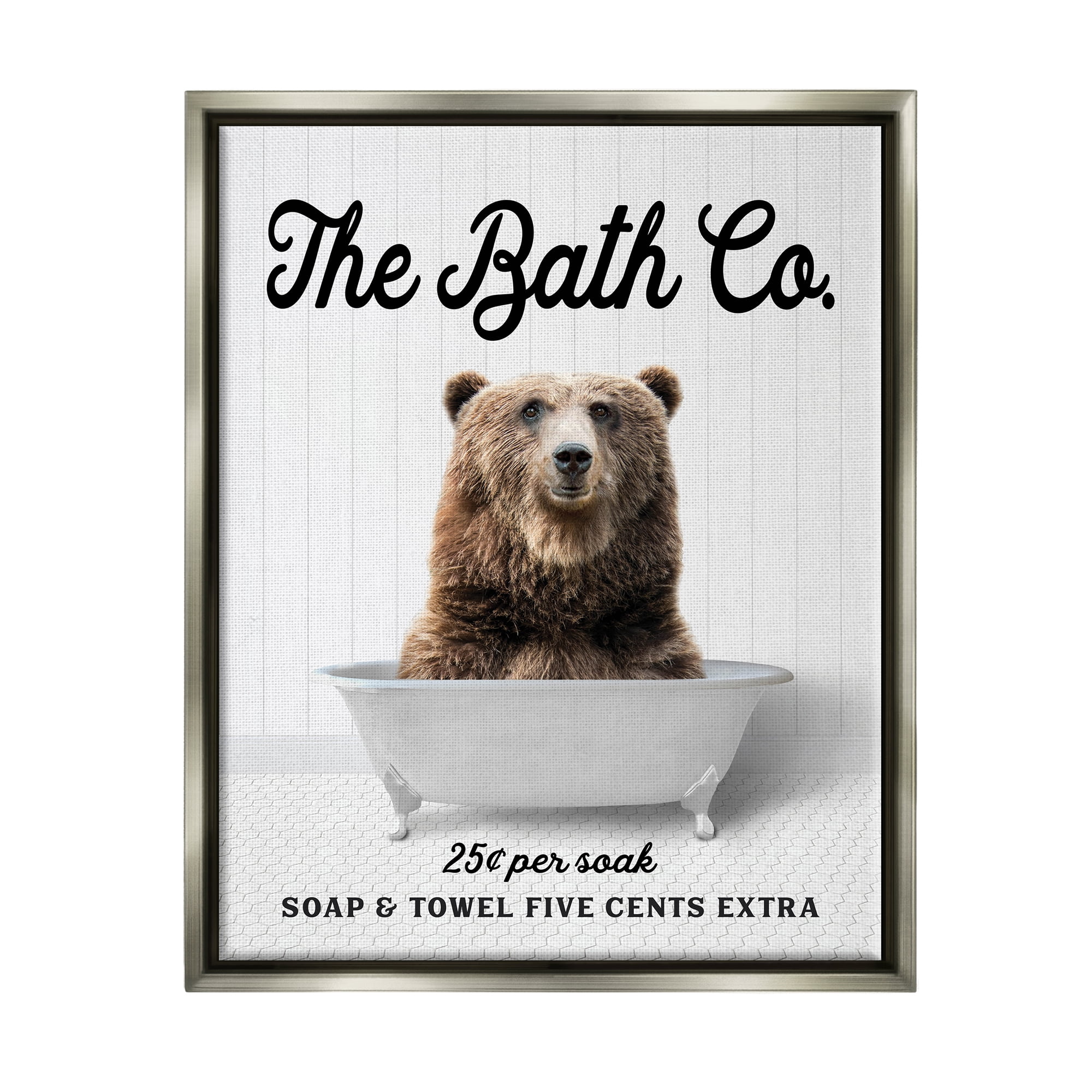 Stupell Industries Vintage Bath Ad Bear Animals & Insects Painting Gray Floater Framed Art Print Wall Art, 17 x 21