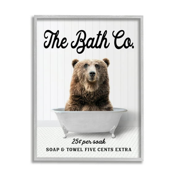 Stupell Industries Vintage Bath Ad Bear Animals & Insects Painting Gray Framed Art Print Wall Art, 16 x 20