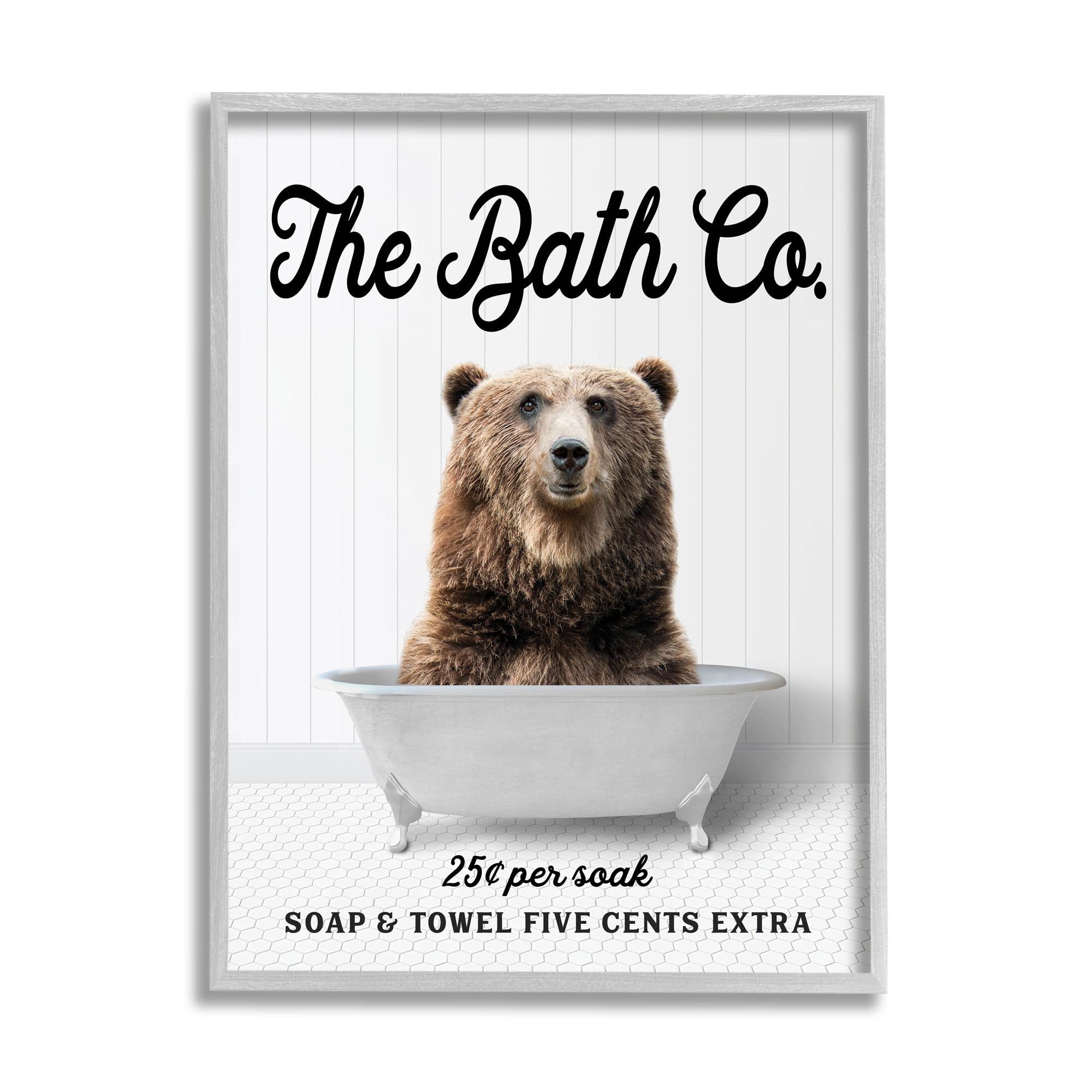 Stupell Industries Vintage Bath Ad Bear Animals & Insects Painting Gray Framed Art Print Wall Art, 24 x 30