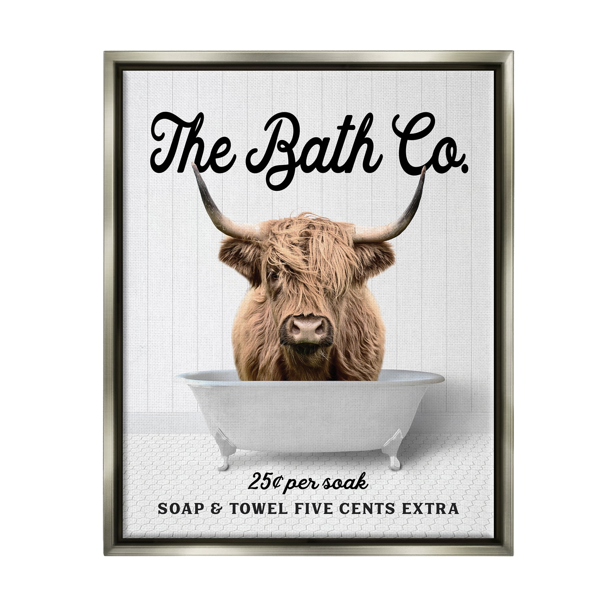 Stupell Industries Vintage Bath Ad Cattle Animals & Insects Painting Gray Floater Framed Art Print Wall Art, 25 x 31