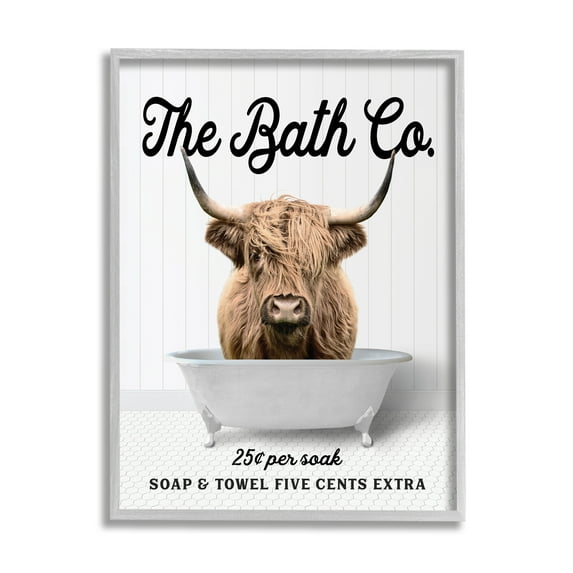 Stupell Industries Vintage Bath Ad Cattle Animals & Insects Painting Gray Framed Art Print Wall Art, 24 x 30