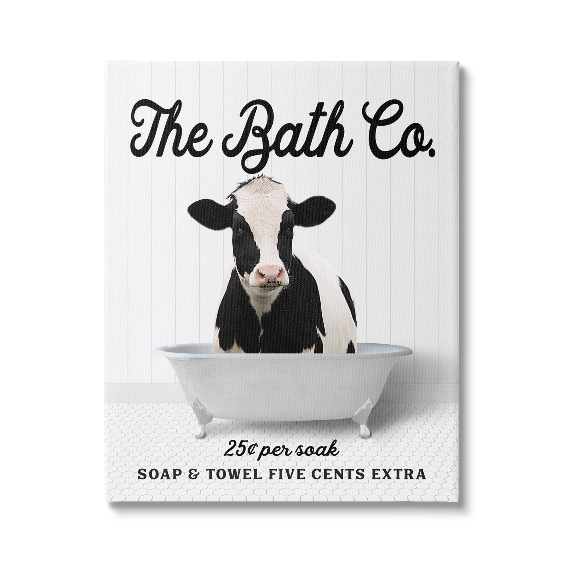 Stupell Industries Vintage Bath Ad Cow Animals & Insects Painting Gallery Wrapped Canvas Print Wall Art, 16 x 20