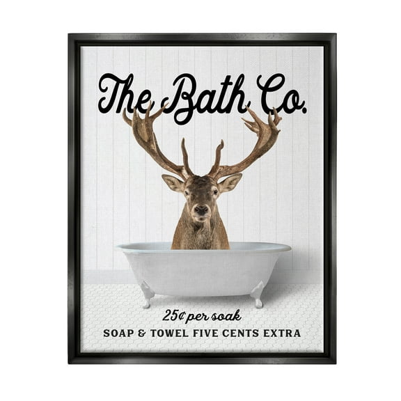 Stupell Industries Vintage Bath Ad Deer Animals & Insects Painting Black Floater Framed Art Print Wall Art, 17 x 21