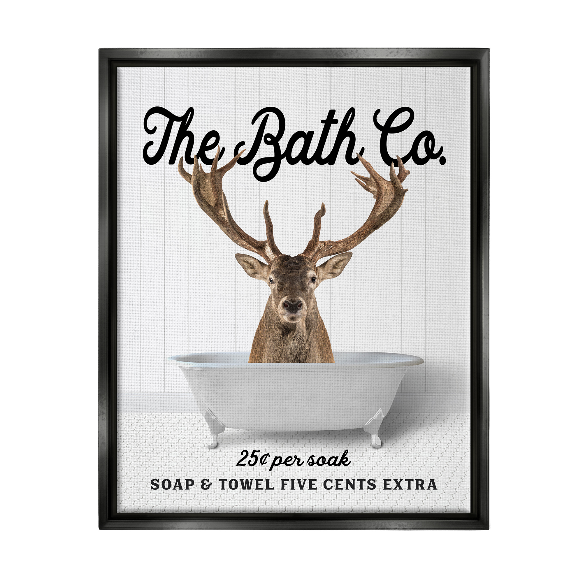 Stupell Industries Vintage Bath Ad Deer Animals & Insects Painting Black Floater Framed Art Print Wall Art, 25 x 31