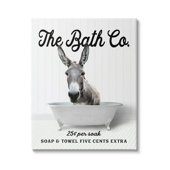 Stupell Industries Vintage Bath Ad Donkey Animals & Insects Painting Gallery Wrapped Canvas Print Wall Art, 36 x 48