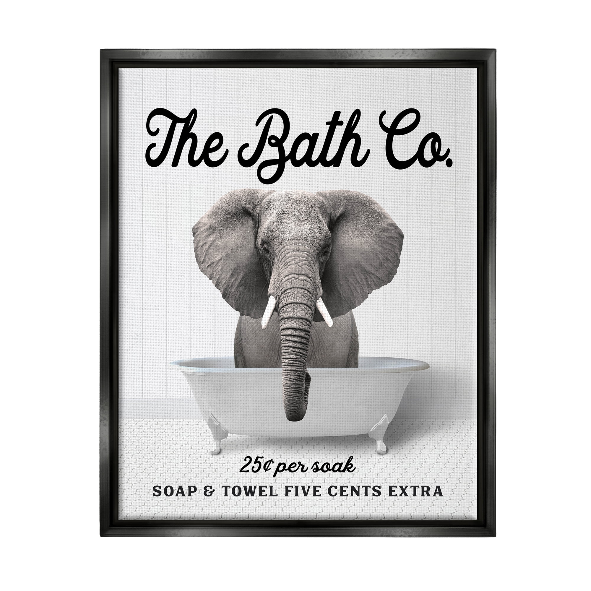 Stupell Industries Vintage Bath Ad Elephant Animals & Insects Painting Black Floater Framed Art Print Wall Art, 25 x 31