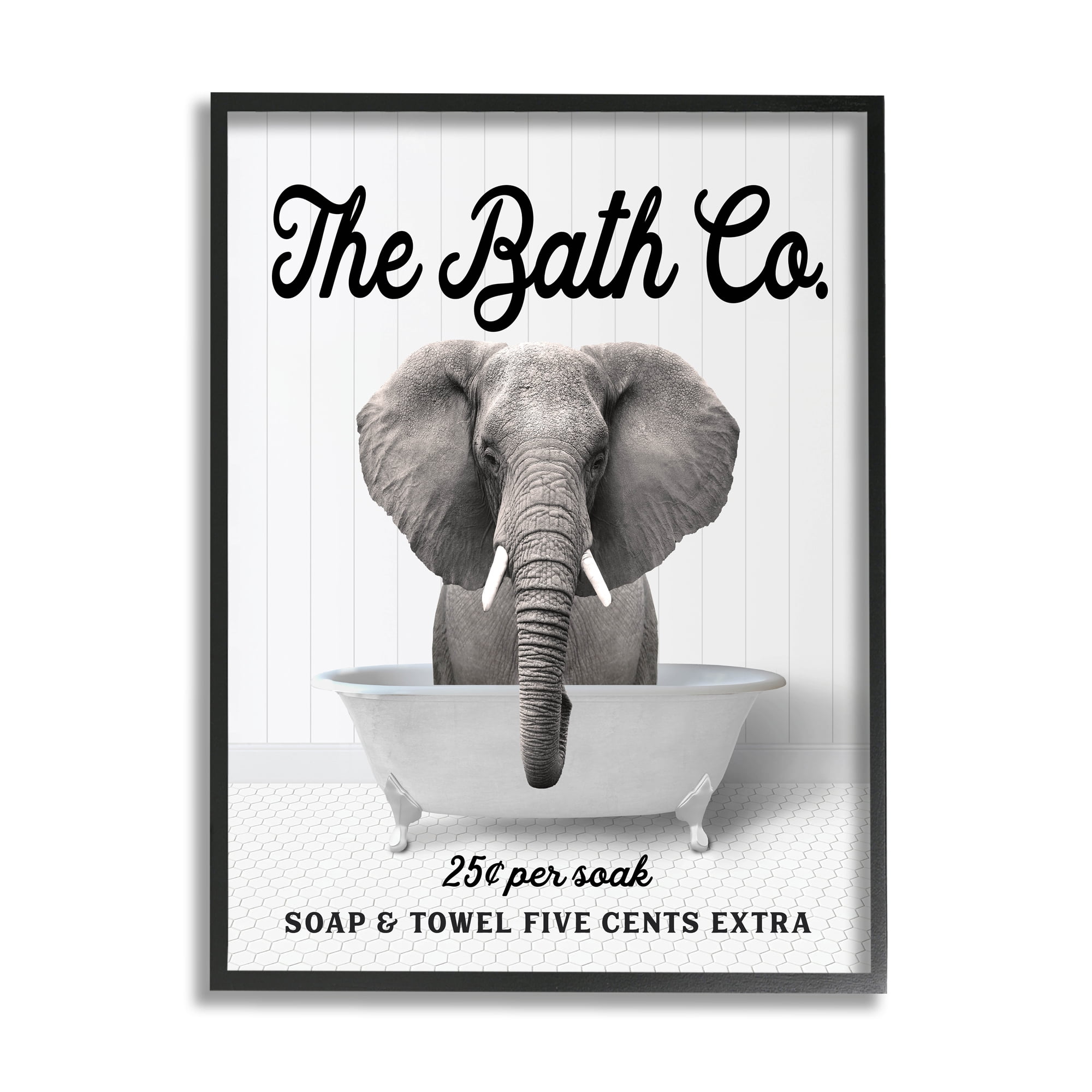 Stupell Industries Vintage Bath Ad Elephant Animals & Insects Painting Black Framed Art Print Wall Art, 24 x 30