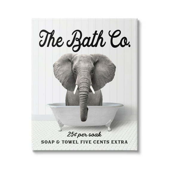 Stupell Industries Vintage Bath Ad Elephant Animals & Insects Painting Gallery Wrapped Canvas Print Wall Art, 16 x 20