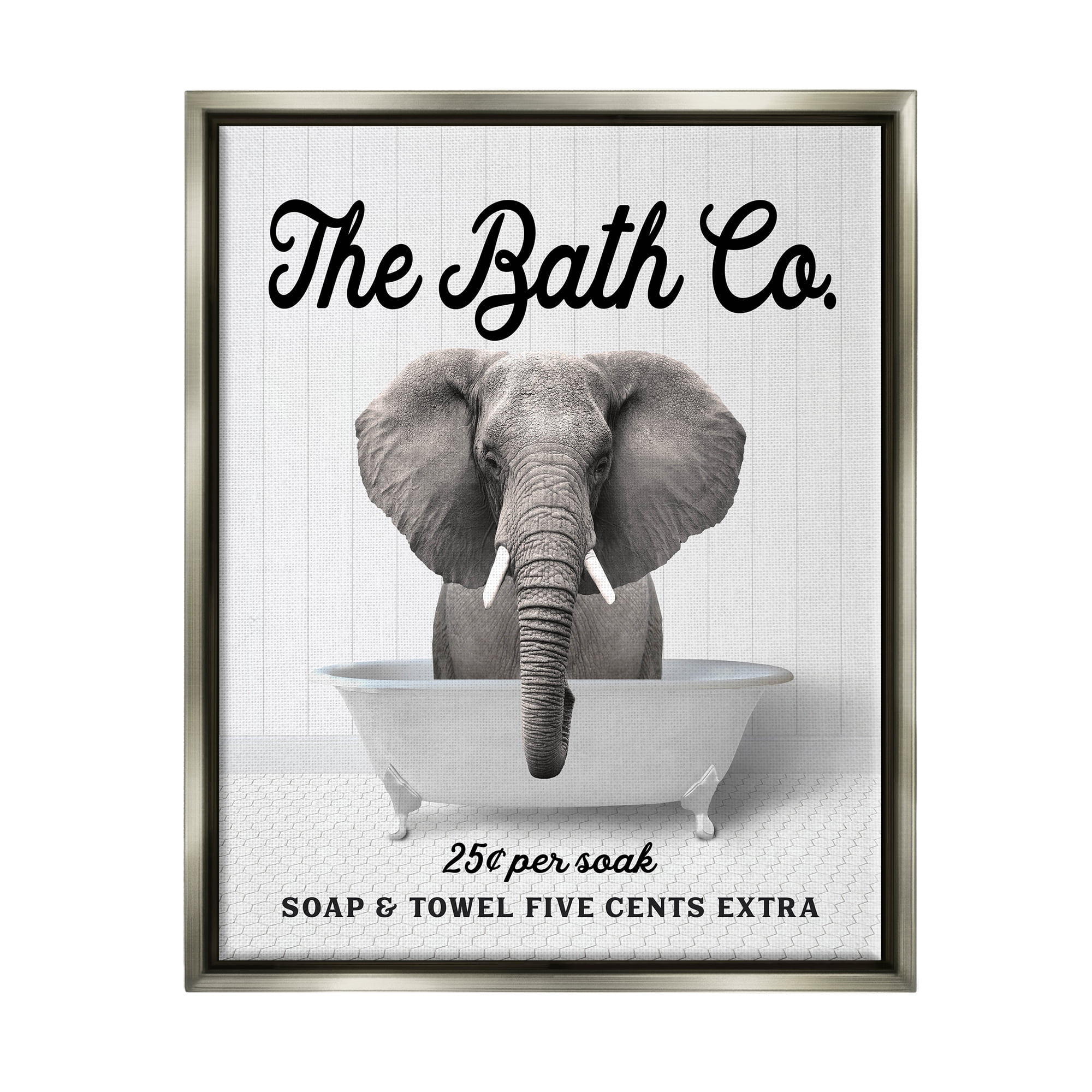 Stupell Industries Vintage Bath Ad Elephant Animals & Insects Painting Gray Floater Framed Art Print Wall Art, 17 x 21