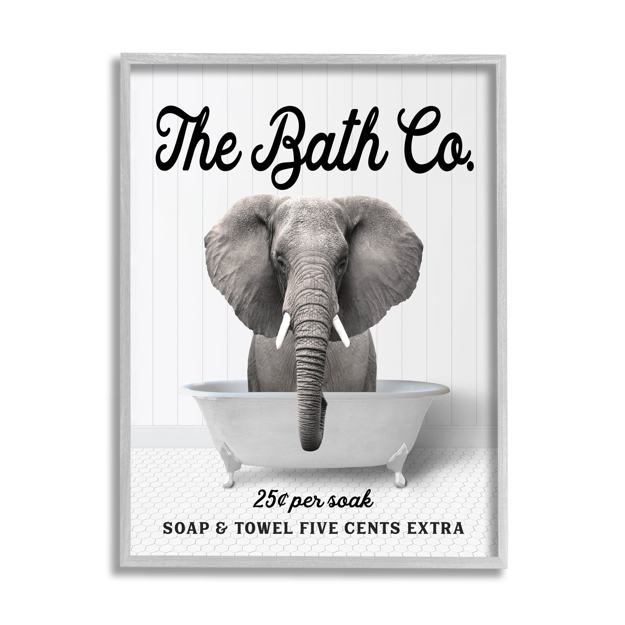 Stupell Industries Vintage Bath Ad Elephant Animals & Insects Painting Gray Framed Art Print Wall Art, 24 x 30