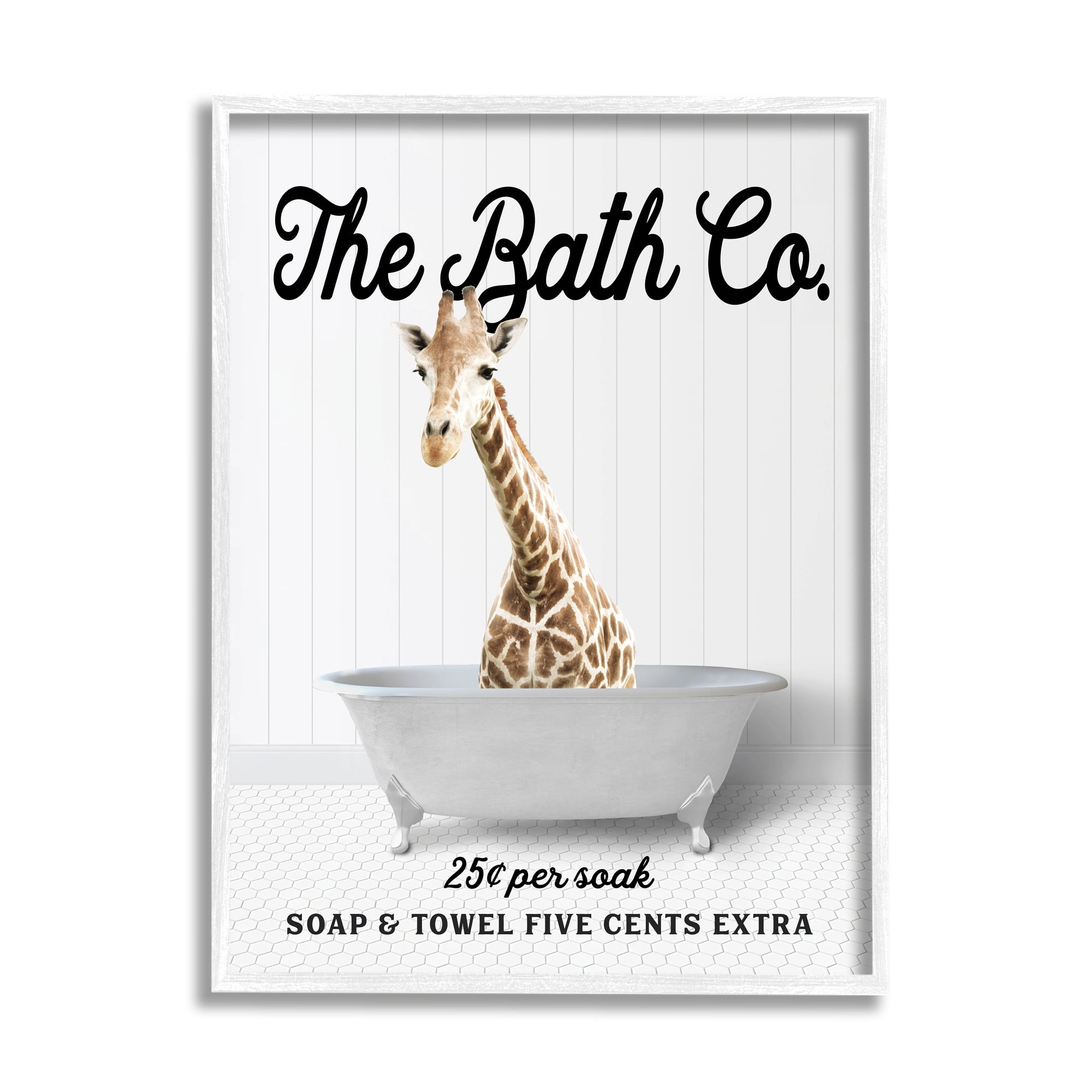 Stupell Industries Vintage Bath Ad Giraffe Animals & Insects Painting White Framed Art Print Wall Art, 24 x 30