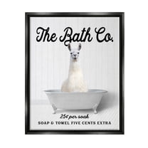 Stupell Industries Vintage Bath Ad Llama Animals & Insects Painting Black Floater Framed Art Print Wall Art, 17 x 21