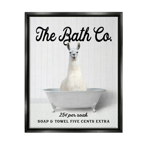 Stupell Industries Vintage Bath Ad Llama Animals & Insects Painting Black Floater Framed Art Print Wall Art, 17 x 21