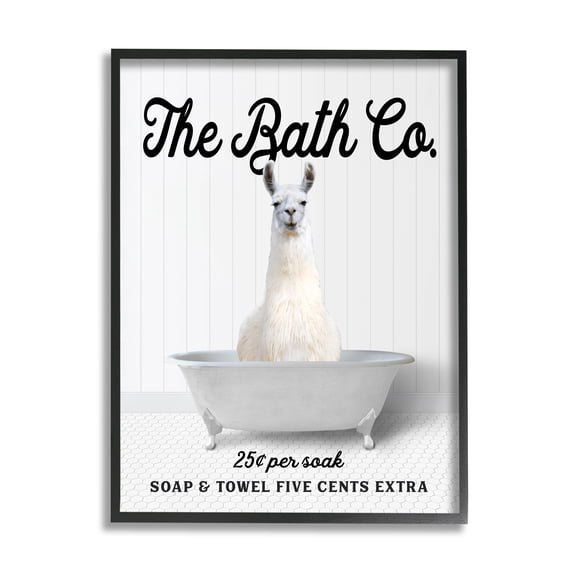 Stupell Industries Vintage Bath Ad Llama Animals & Insects Painting Black Framed Art Print Wall Art, 11 x 14