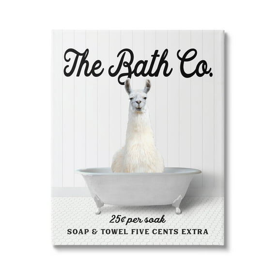 Stupell Industries Vintage Bath Ad Llama Animals & Insects Painting Gallery Wrapped Canvas Print Wall Art, 16 x 20