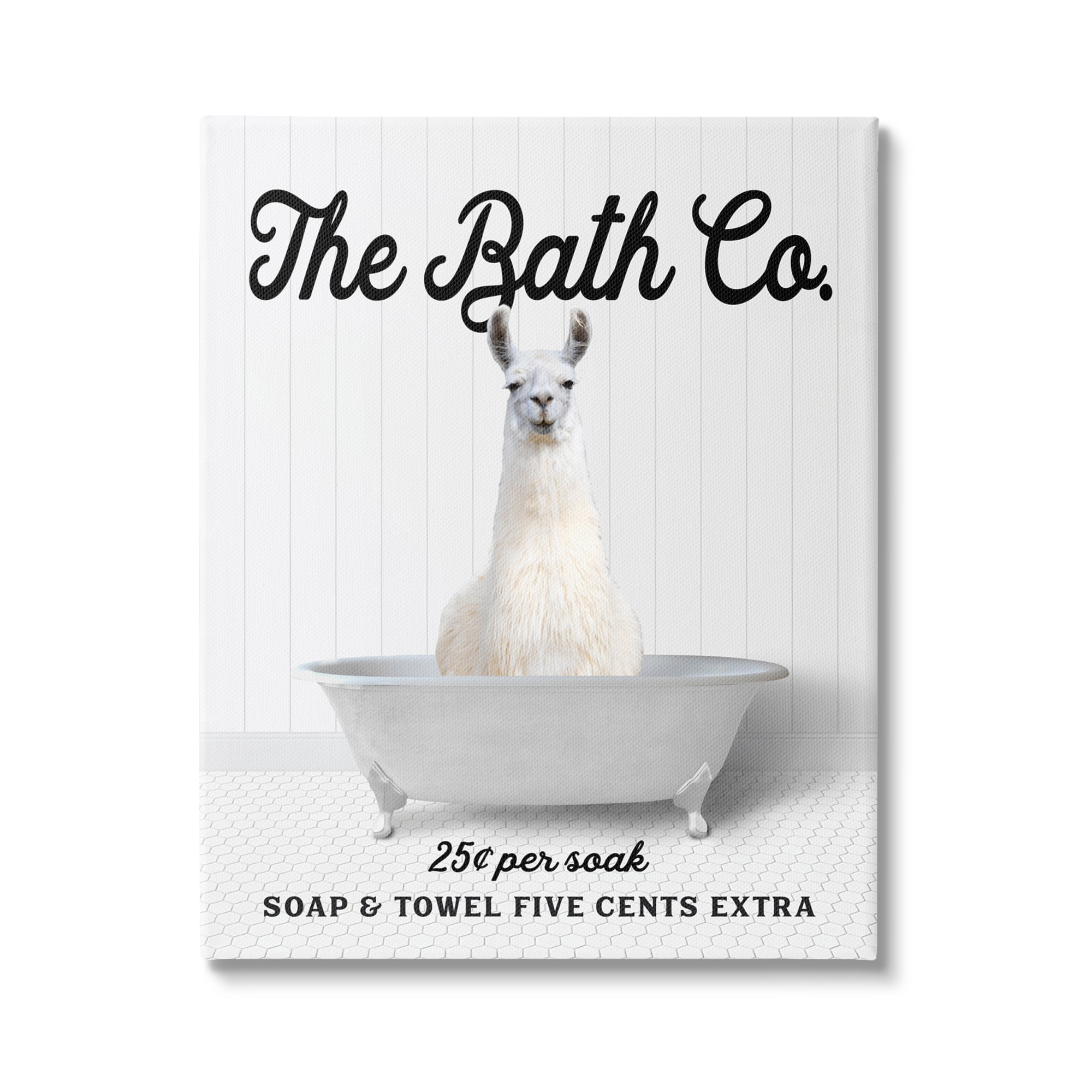Stupell Industries Vintage Bath Ad Llama Animals & Insects Painting Gallery Wrapped Canvas Print Wall Art, 24 x 30